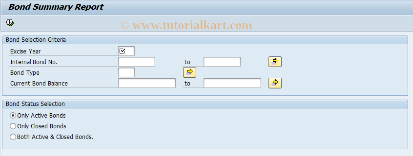 SAP TCode J1IBONSUM - Bond Summary Report