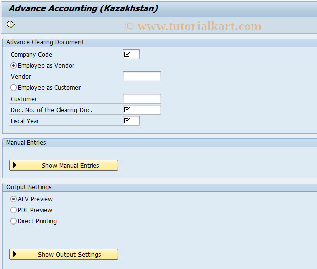 SAP TCode J5KFHLFADAC - Advance Accounting