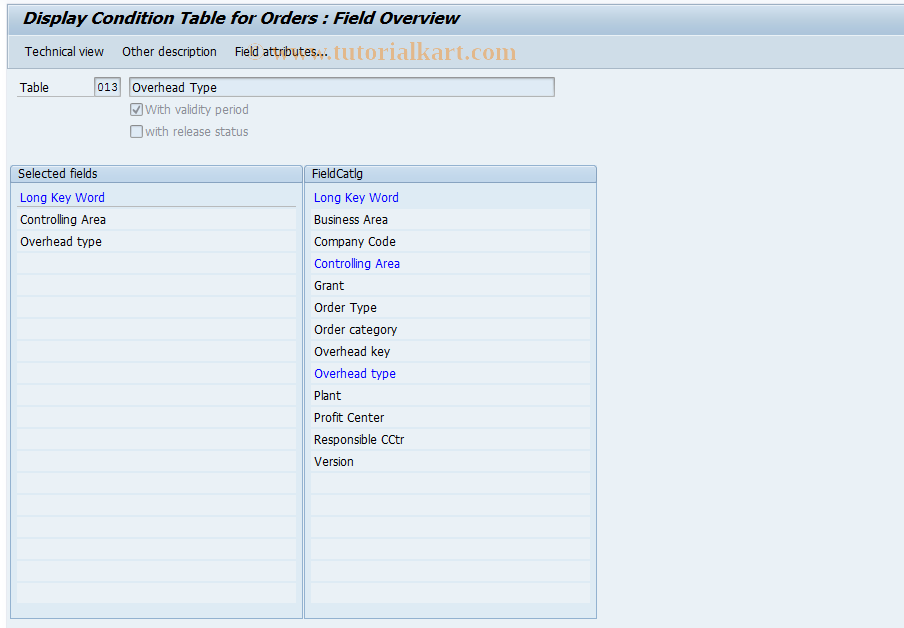 SAP TCode KK07 - Display Condition Table (Price Overhead)