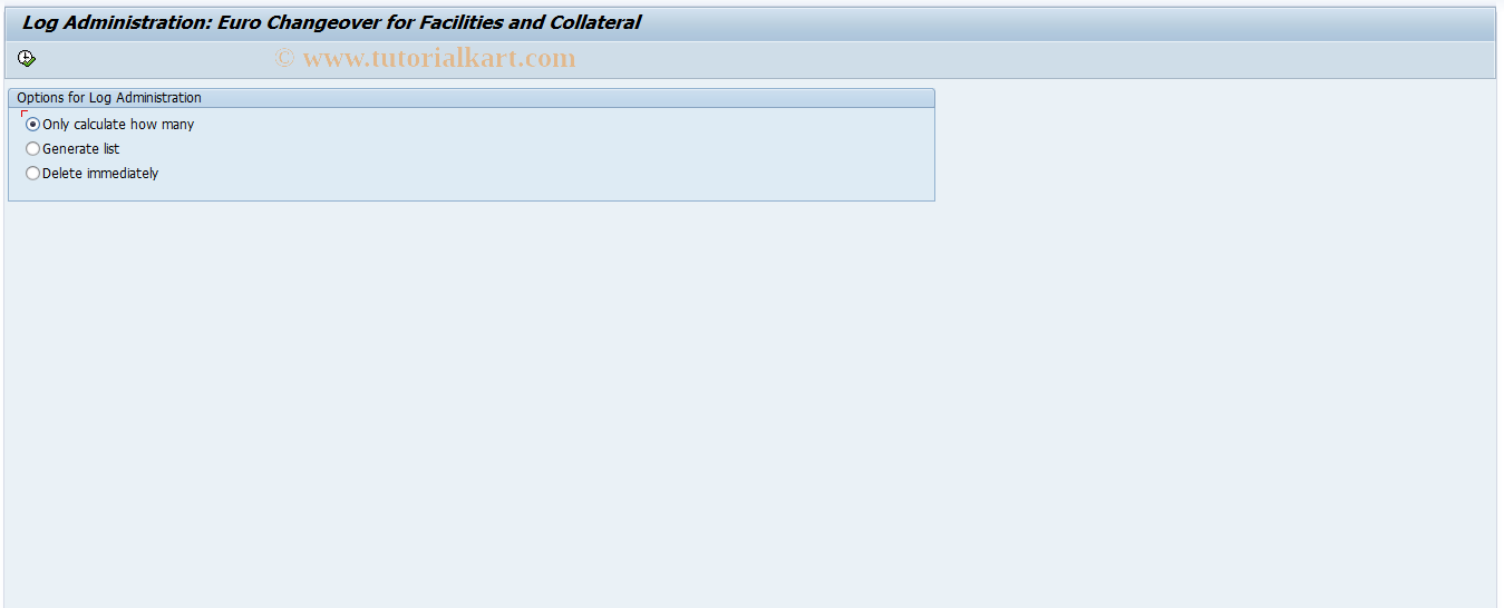 SAP TCode KLCCTOEU - Log Admin for Facilities+Collateral