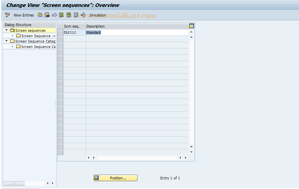 SAP TCode KLFZ0006 - Facilities Control: Screen Sequence