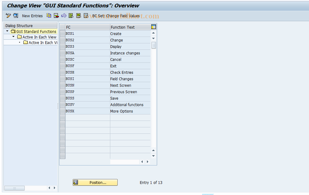 SAP TCode KLFZ0008 - Fac. Cntrl: GUI Standard Functions