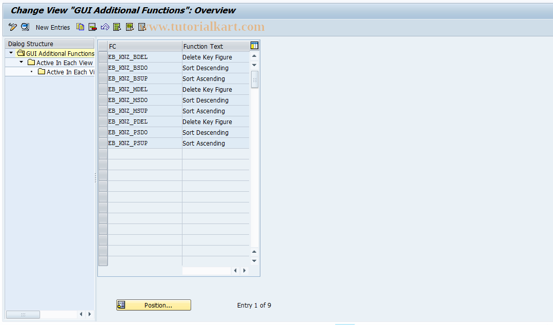 SAP TCode KLFZ0009 - Fac. Cntrl: CUA Additional Functions