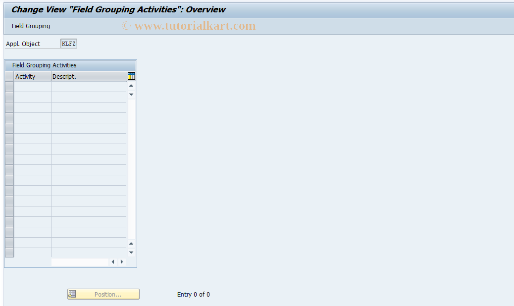 SAP TCode KLFZ0019 - Fac. Cntrl: FieldModification /Activity(Cntl)