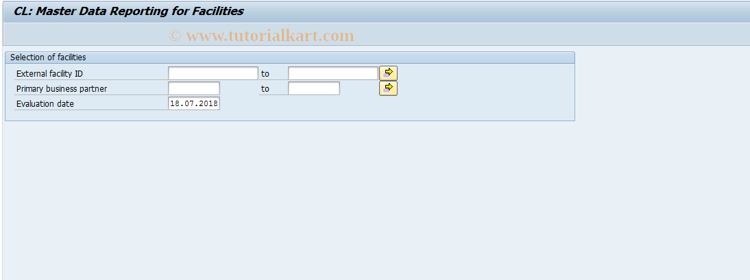 SAP TCode KLFZMD01 - Facilities: Master Data Reporting