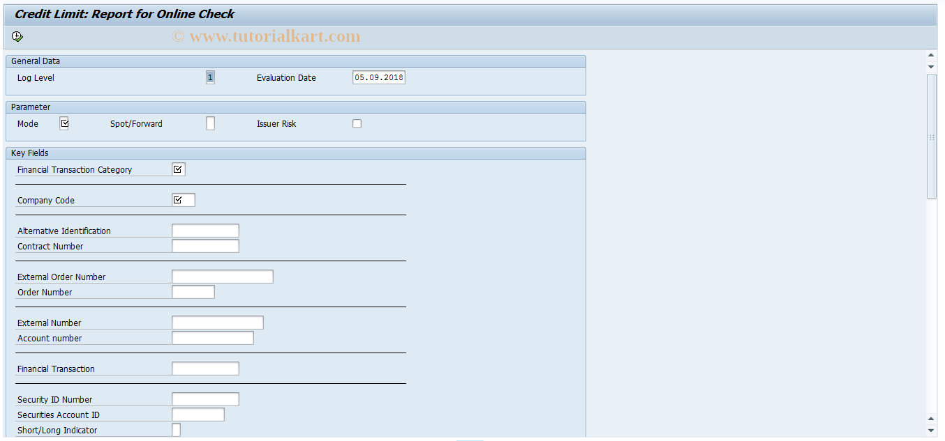 SAP TCode KLONL - Online Check