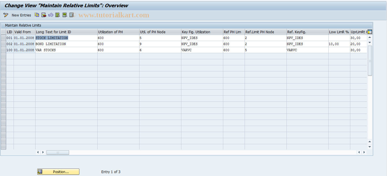 SAP TCode KLREL_LIMIT_ASS - Assign Relative Limits to Portfolio Node