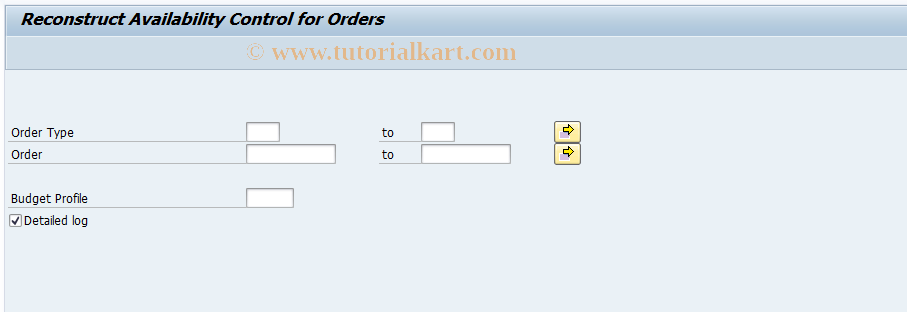 SAP TCode KO31 - Reconstruct Order Availability Cntrl