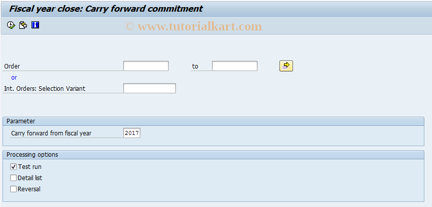 SAP TCode KOCF - Carry Forward Order Commitments