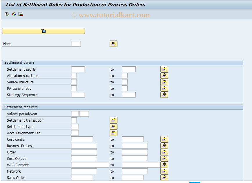 SAP TCode KOSRLIST_PP -  Production Orders: Collective Display SettRules