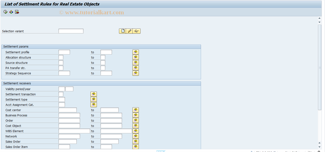 SAP TCode KOSRLIST_RE - Real Estate: Collective Display Sett.Rules