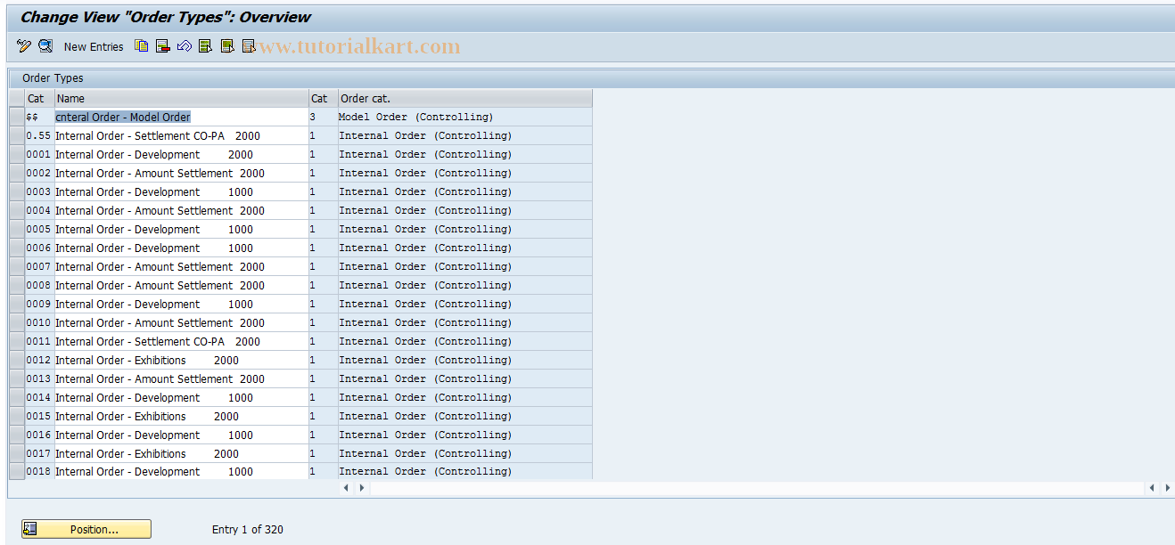 SAP TCode KOT2_TP - Maintain Order Types - All Categs.