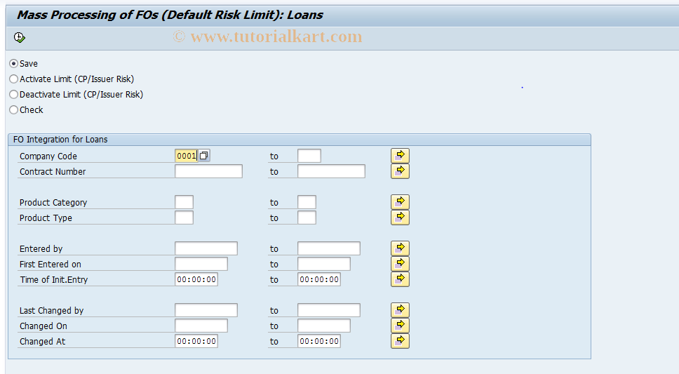 SAP TCode LMFO_LO_MUPD - FO Integration Loan - Mass Data (Limit)