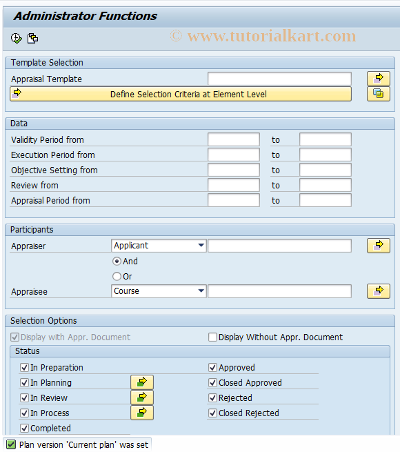 SAP TCode LSO_EVAL_ADMIN - Administrator: Appraisal Document