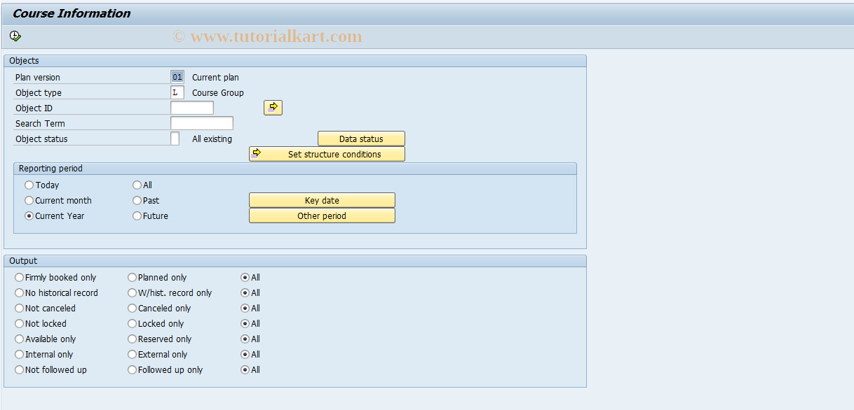 SAP TCode LSO_PSV6 - Information: Courses