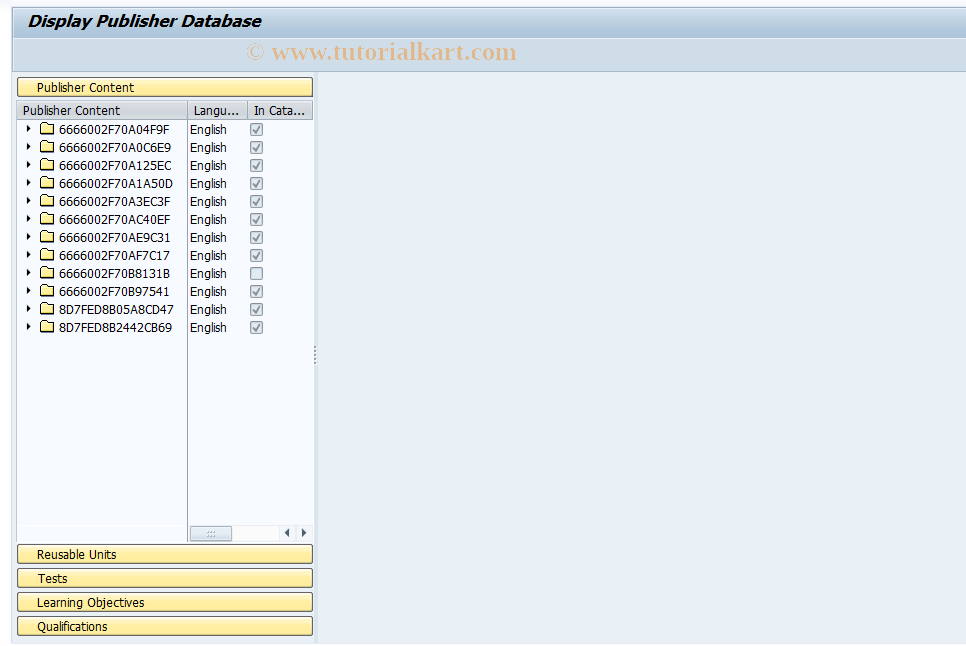 SAP TCode LSO_PUBLISHER - Display Publisher Database