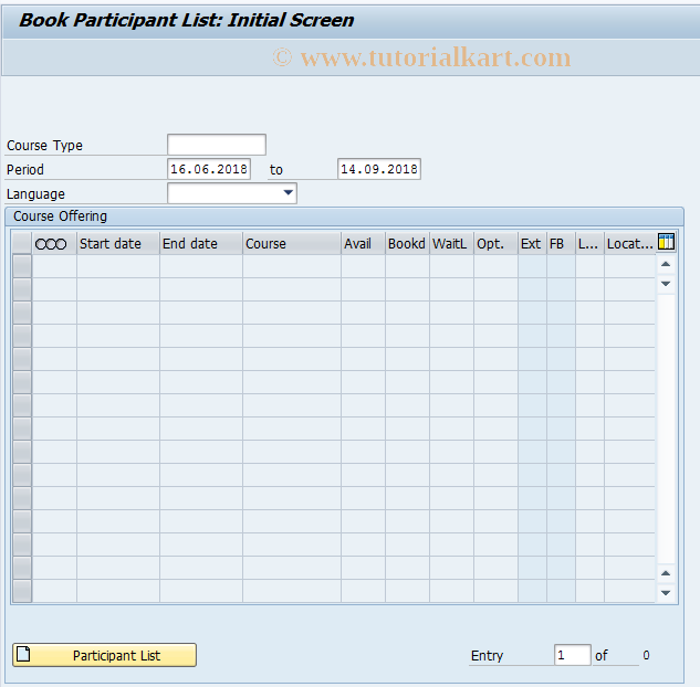 SAP TCode LSO_PV05 - Book List: Participants/Courses