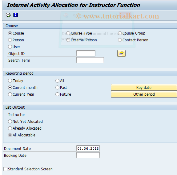 SAP TCode LSO_PV19 - Activity Allocation for Instructors