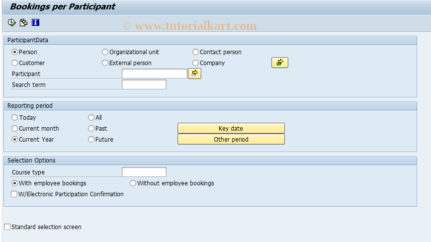 SAP TCode LSO_RHXBUCH0 - Bookings per Participant