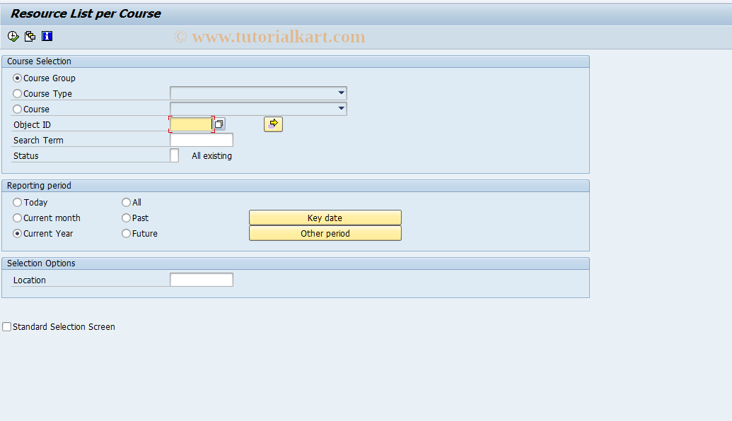 SAP TCode LSO_RHXERES0 - Resource List per Course