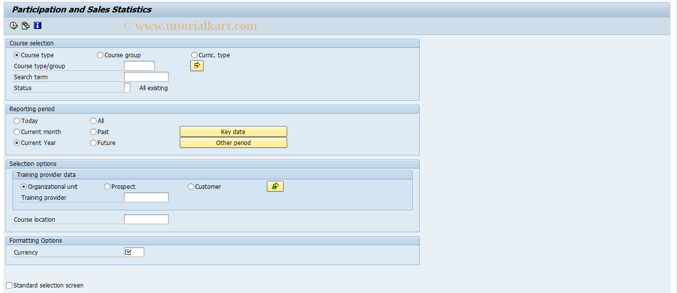 SAP TCode LSO_RHXKURS3 - Participation and Sales Statistics