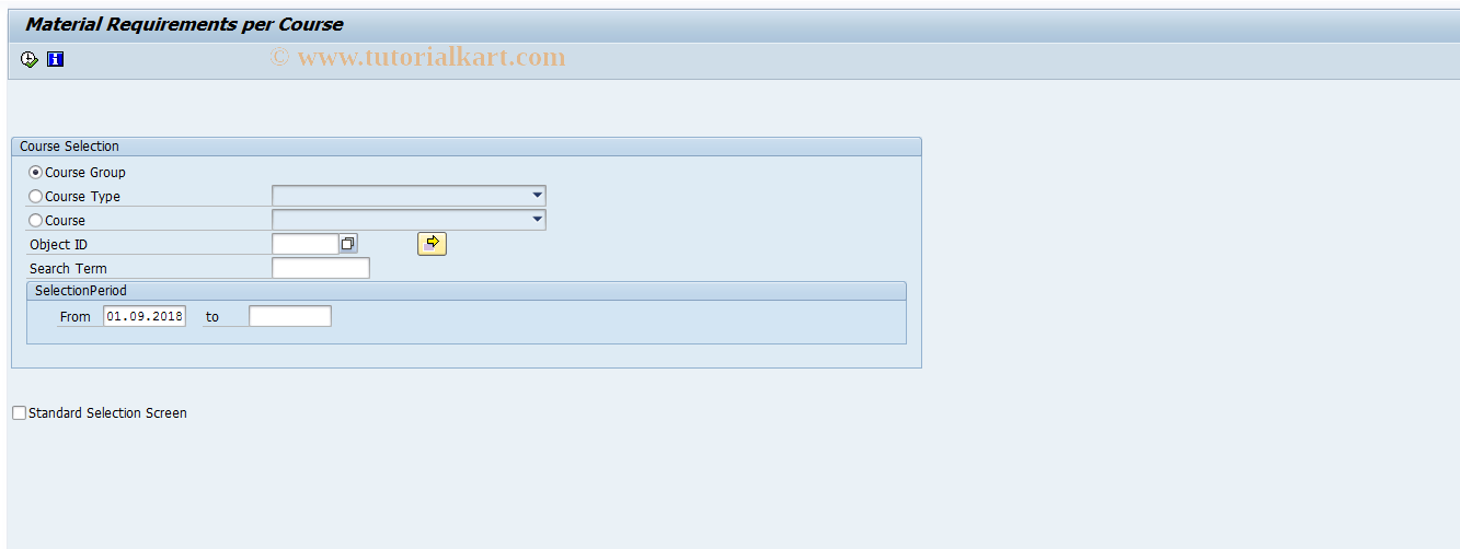 SAP TCode LSO_RHXMARP0 - Material Requirements per Course