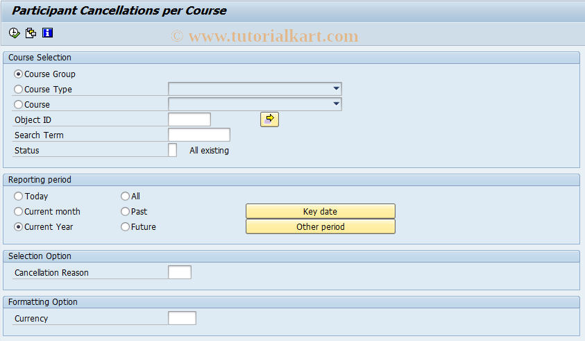 SAP TCode LSO_RHXSTOR0 - Cancellations per Course