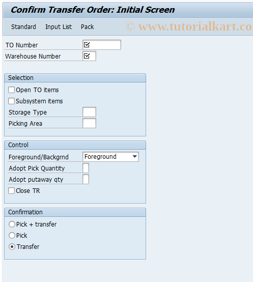 LT1E SAP Tcode Confirm Transfer Order Transport Transaction Code