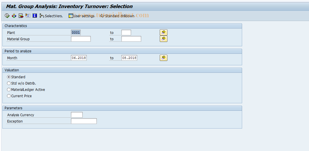 SAP TCode MC.N - INVCO: Mat.Group Anal. Sel. Turnover