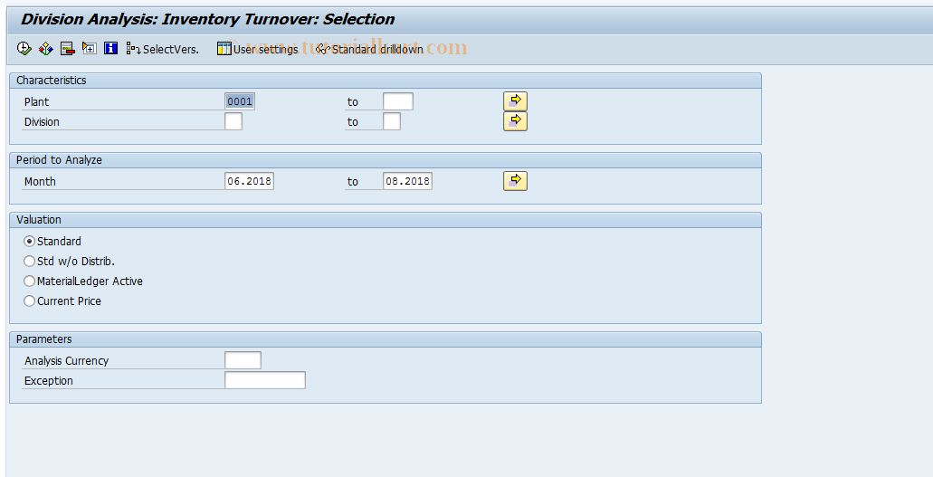 SAP TCode MC.R - INVCO: Division Anal. Sel. Turnover