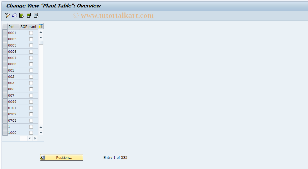 SAP TCode MC60 - Maintain SOP Plant