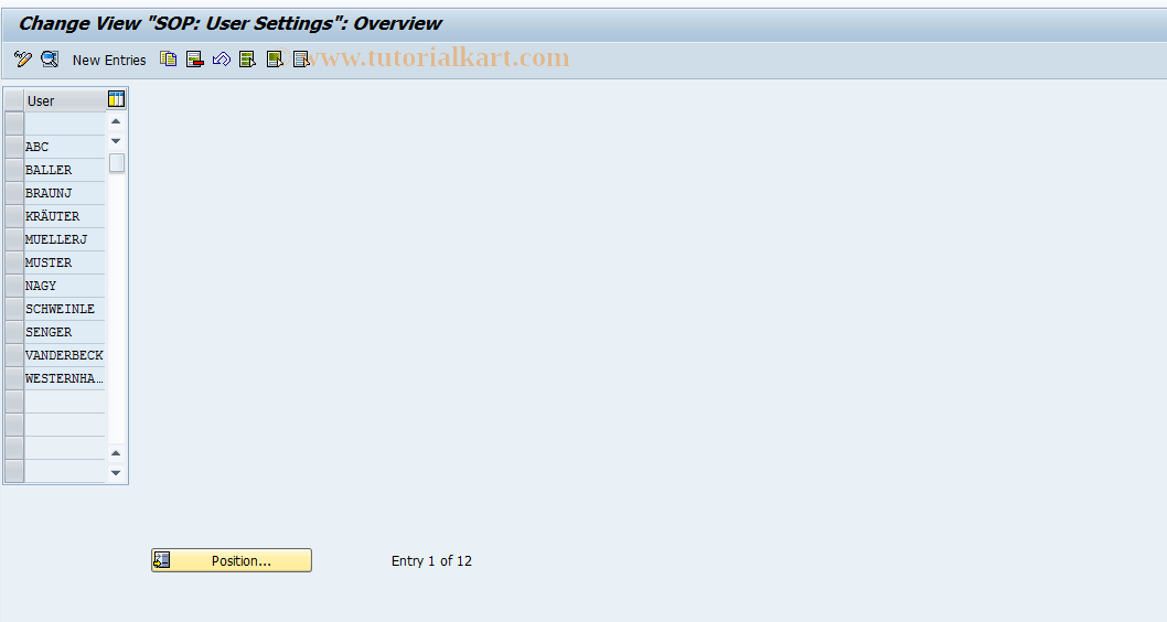 SAP TCode MC79 - User Settings for SOP