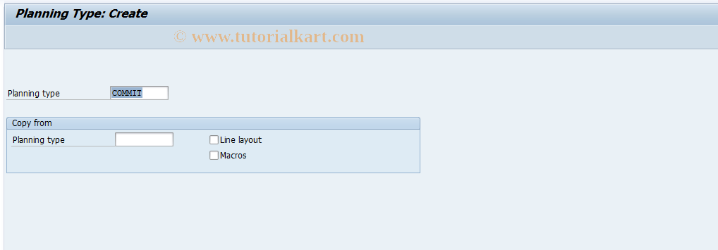 SAP TCode MC8A - Create Planning Type