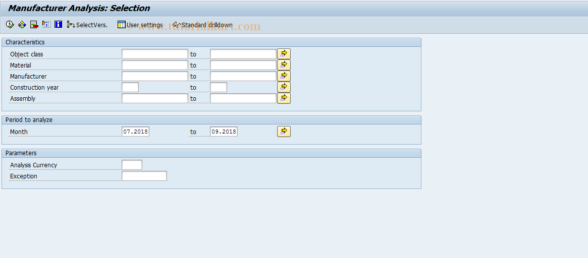 SAP TCode MCI2 - PMIS: Manufacturer Analysis