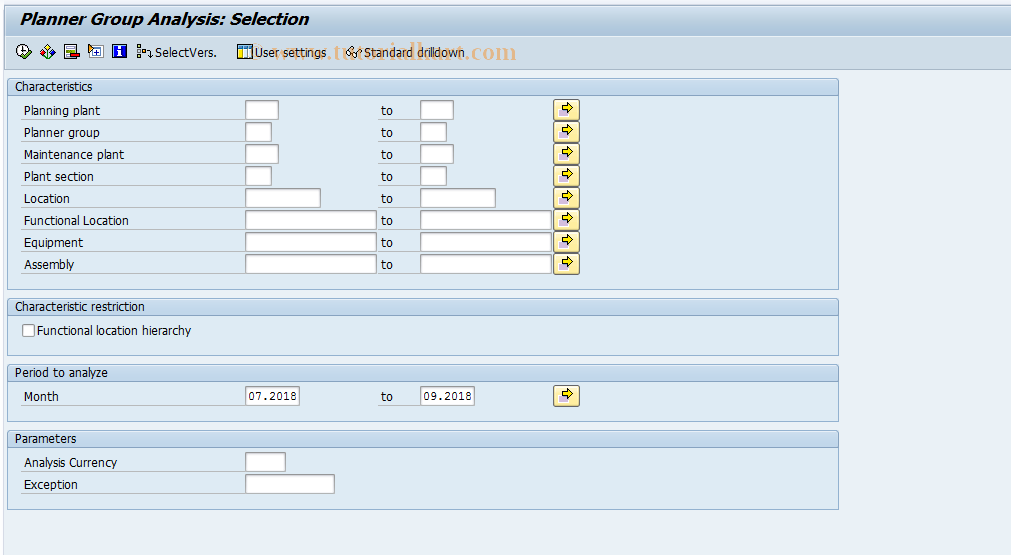 SAP TCode MCI4 - PMIS: Planner Group Analysis