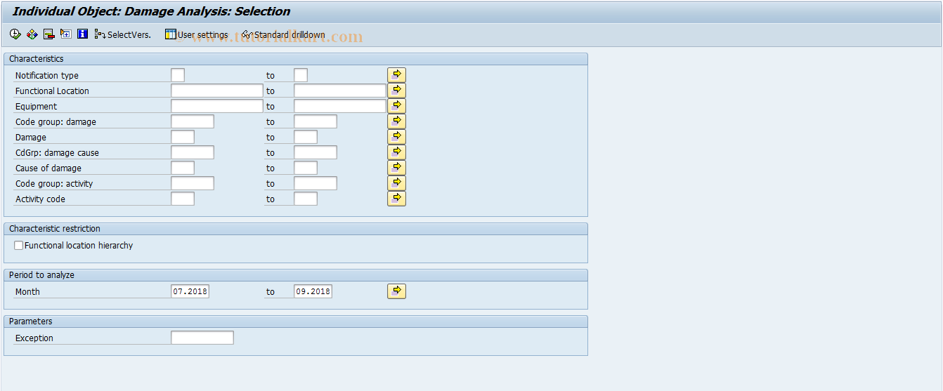 SAP TCode MCI5 - PMIS: Object Damage Analysis