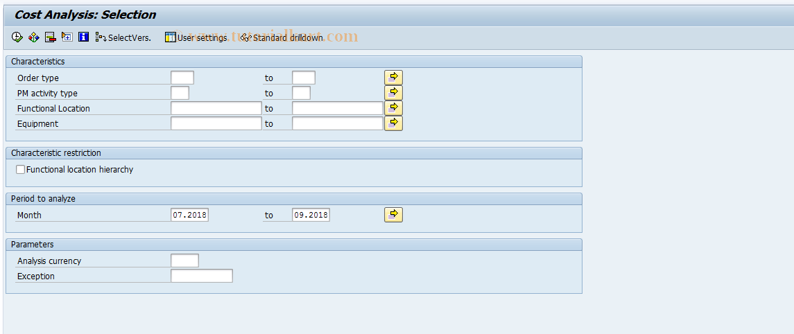 SAP TCode MCI8 - PMIS: Cost Evaluation