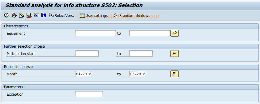 SAP TCode MCIS - Call Up PM Standard Analyses