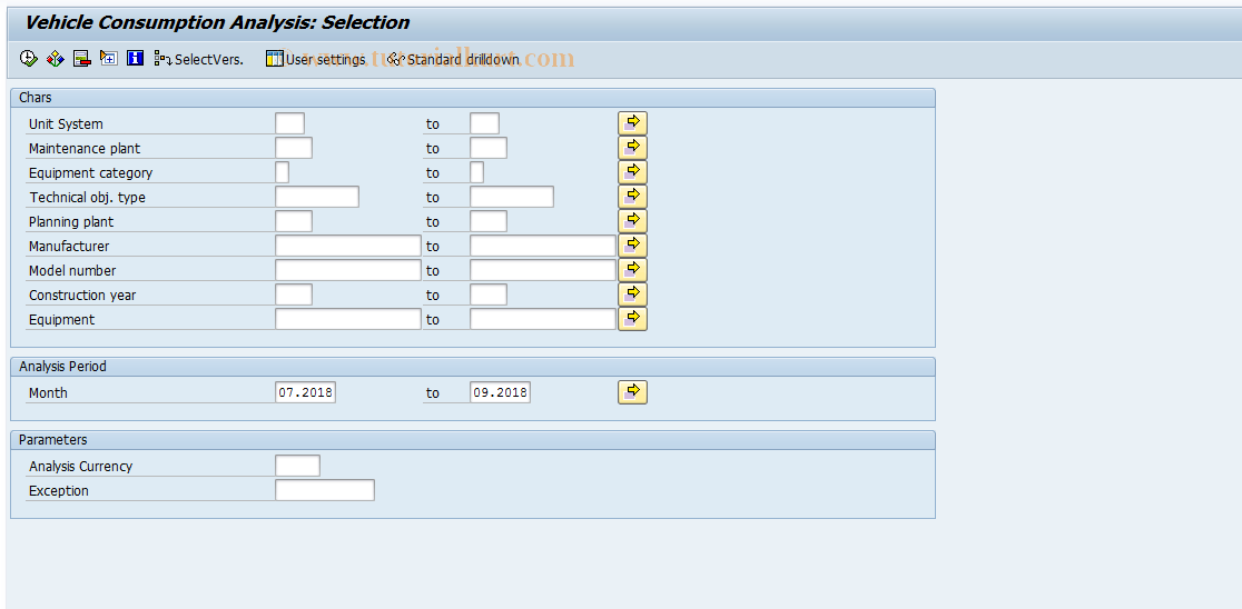 SAP TCode MCIZ - PMIS: Vehicle Consumption Analysis