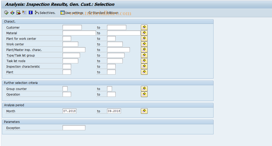 SAP TCode MCOB - QMIS: General Results for Customer