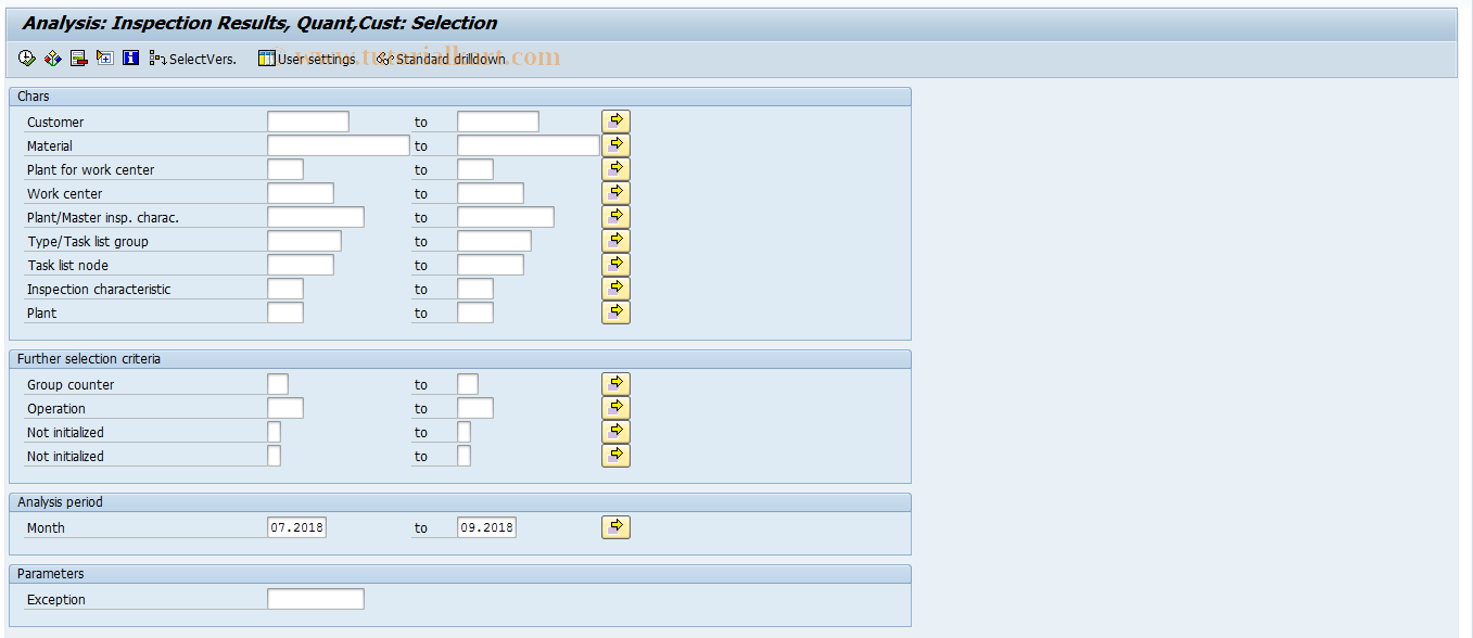 SAP TCode MCOD - QMIS: Quantitative Results for Customer 