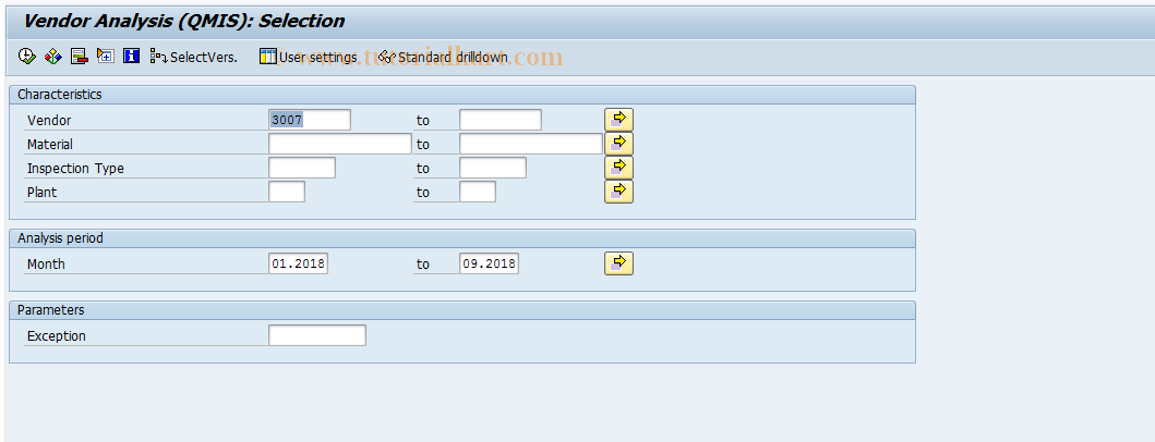 SAP TCode MCV1 - QMIS: Vendor analysis - inspection lot