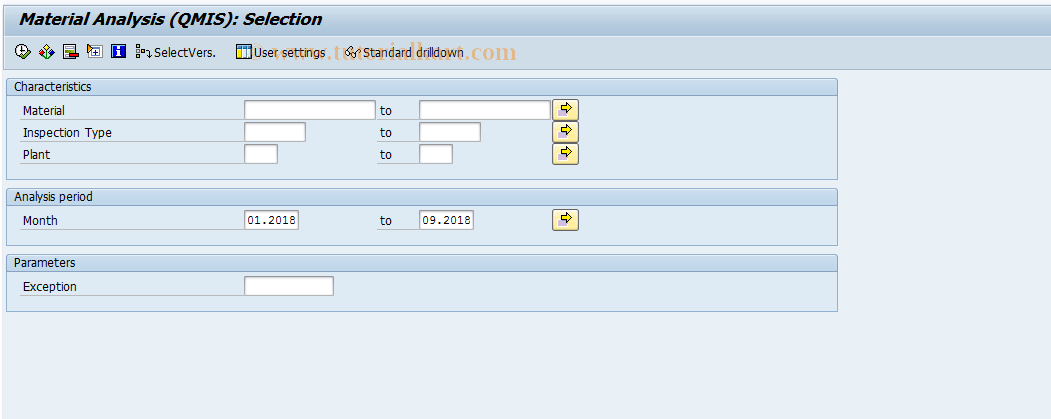 SAP TCode MCV3 - QMIS: Material analysis - inspection lot