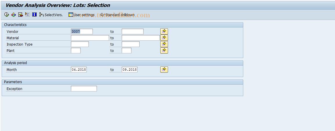 SAP TCode MCVA - QMIS: Vendor Analysis Lot Overview