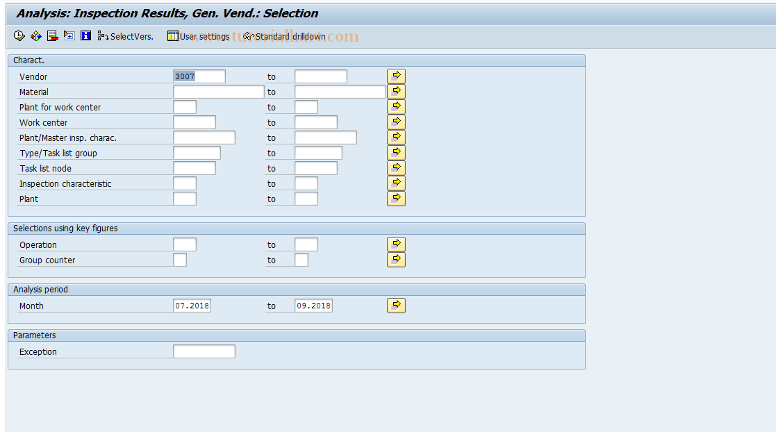 SAP TCode MCVB - QMIS: General Results for Vendor