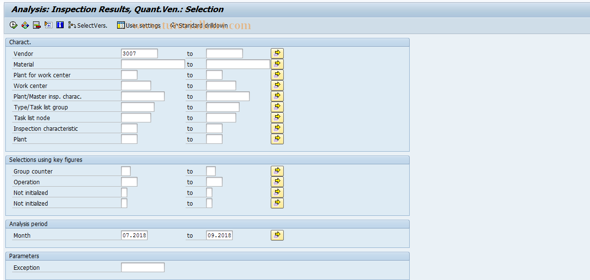 SAP TCode MCVD - QMIS: Quant. Results for Vendor