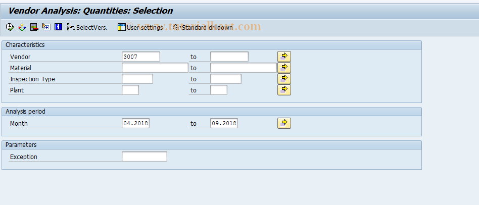 SAP TCode MCVI - QMIS: Vendor Analysis - Quantities