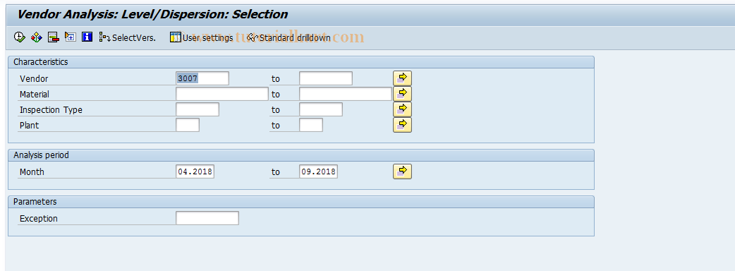 SAP TCode MCVM - QMIS: Vendor Analyis - Level & Disp.