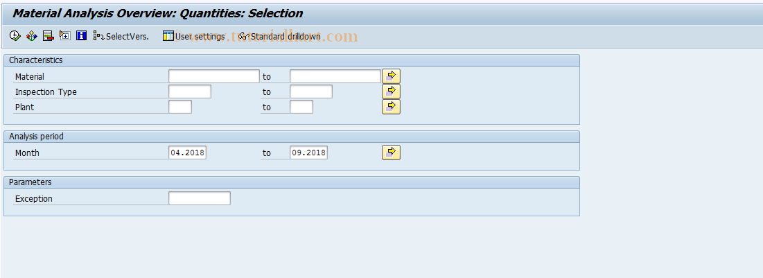 SAP TCode MCXC - QMIS: Matl Analysis - Qty Overview