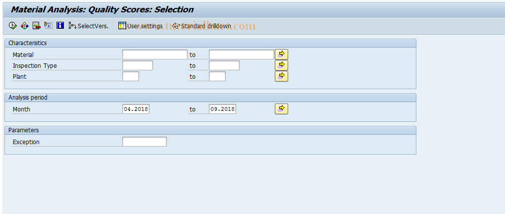 SAP TCode MCXE - QMIS: Matl Analysis - Quality Score